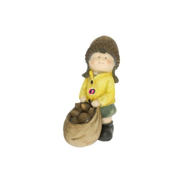 XL Őszi kislány figura zsákkal, makkal 38 cm kerámia