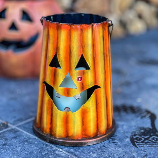 Töklámpás LED-es gyertyával fém 19,1x19,1x25,2 cm narancs, fekete