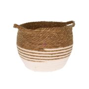   Kosár csíkos mintával fogantyúval vessző 40x28x27 cm natúr,fehér