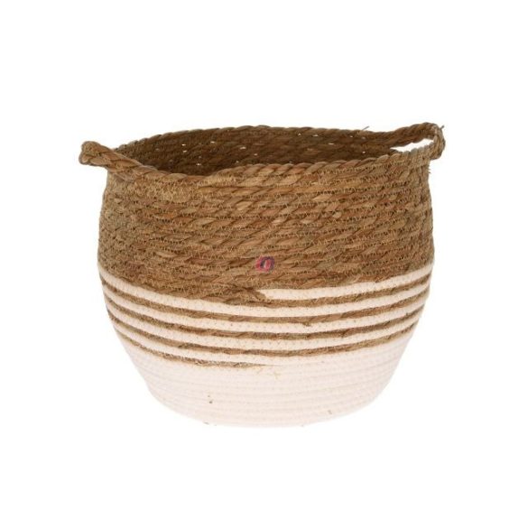 Kosár csíkos mintával fogantyúval vessző 40x28x27 cm natúr,fehér