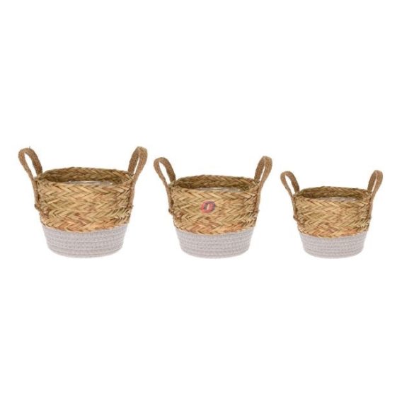 Kosár fogantyúval vessző 20x17x17 cm 18x13x13 cm 16x12x12 cm szürke, natúr 3-db-os szett