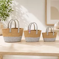 XL Kosár szett  fogantyúval textil barna 3-db-os szett