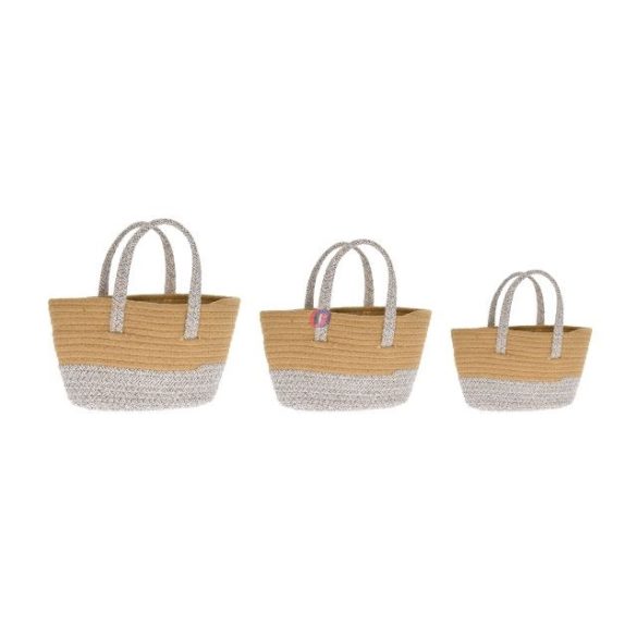 Kosár fogantyúval textil 35/13x21x25/10 cm 33/11x18x23/9 cm 29/8x15.5x21/8 cm barna 3-db-os szett