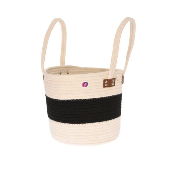Kosár fogantyúval textil 27x23x23 cm fehér,fekete