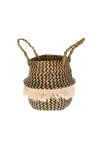 Kosár füllel mintás rojtokkal vessző 18x19x21 cm natúr, fekete