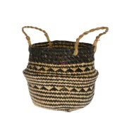 Kosár füllel csíkos vessző 18x20x23 cm natúr, fekete