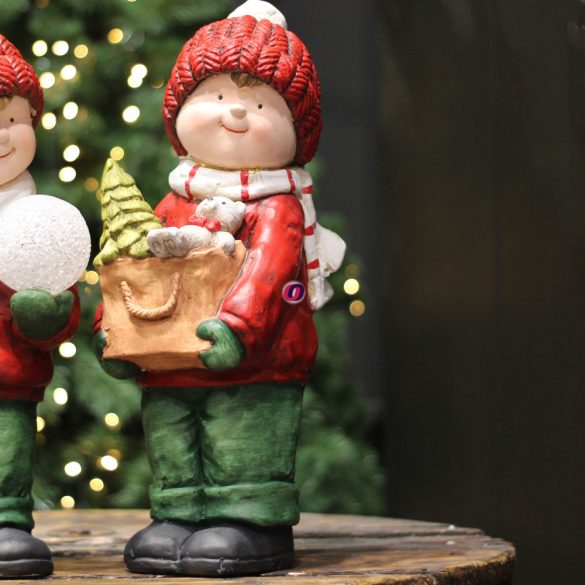 Óriás Gyerek karácsonyfával fiú,lány álló poly 16,5X16X44cm piros,zöld 2 féle