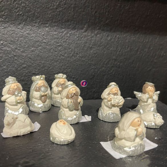 Betlehem figurák 3,8cm fehér, ezüst 10 db-os szett