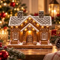   Mézeskalács házikó LED-fénnyel elemes poly 25x14.5x21.5 cm színes