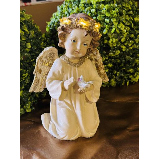 Angyal lámpással LED-es álló poly 15,5x11x21 cm krém, arany 2 féle