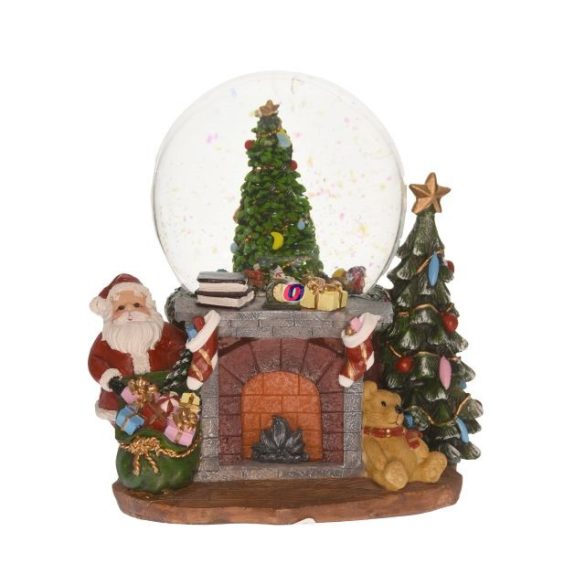 Karácsonyi hógömb kandallóval zenél, világít poly, üveg 20x17,8x19,5 cm színes