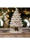 Karácsonyfa csillaggal masnikkal forgó, zenélő poly 11,5x11,5x20,5 cm fehér