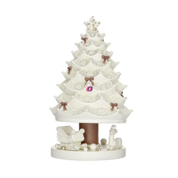 Karácsonyfa csillaggal masnikkal forgó, zenélő poly 11,5x11,5x20,5 cm fehér