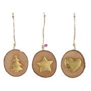   Akasztós dísz szívvel, csillaggal, fenyőfával poly 8,5x8,2x1,9cm arany 3 féle