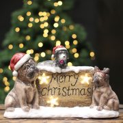   XL Kültéri dísz Kutyák merry christmas felirattal LED-es poly 38,5x14,5x24cm barna