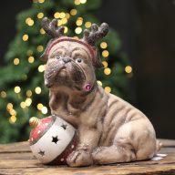 XL karácsonyi Kutya karácsonyi gömbbel LED-es poly 34,5 cm barna   XL karácsonyi Kutya karácsonyi gömbbel LED-es poly 34,5 cm barna