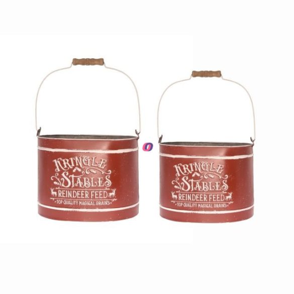 Vödör karácsonyi mintával fém 31x22x23 cm piros 2 db-os szett