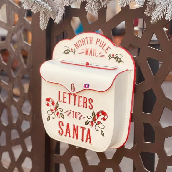 Vintage karácsonyi Postaláda Letters to Santa felirattal fém 31x9x35 cm fehér