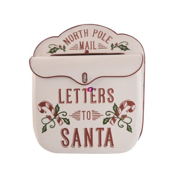 Vintage karácsonyi Postaláda Letters to Santa felirattal fém 31x9x35 cm fehér