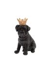 Kutya szobor, Bulldog poly, 16,1x8,3x21,6 cm, fekete, arany,
