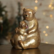 Medve boccsal ülő kerámia 14x11x18 cm arany