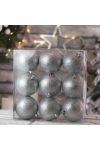 Karácsonyfa gömb dísz műanyag 8cm ezüst glitteres 9 db/szett