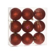   Karácsonyfa gömb dísz műanyag 8cm piros glitteres 9 db/szett