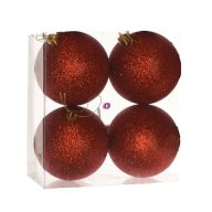   Karácsonyfa gömb dísz műanyag 10cm piros glitteres 4 db/szett
