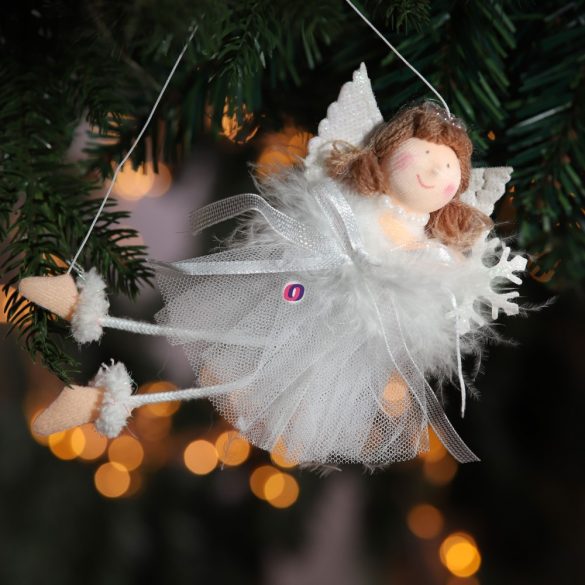 Karácsonyi angyal akasztós textil 14cm fehér 2 féle