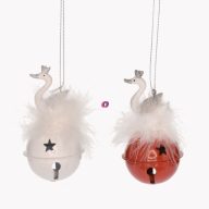 Kolomp hattyúval akasztós fém 6,5x6,5x11cm piros, fehér 2 féle   Kolomp hattyúval akasztós fém 6,5x6,5x11cm piros, fehér 2 féle