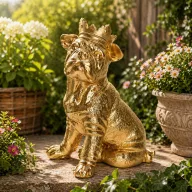 Kerti Bulldog szobor , kutya poly, 26 cm, arany