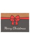 Lábtörlő masnival, Merry Christmas felirattal kókuszrost 40x60cm natúr, szürke