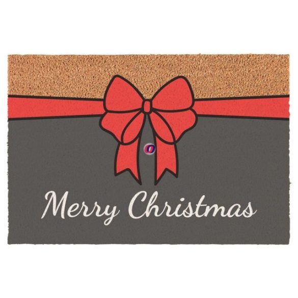 Lábtörlő masnival, Merry Christmas felirattal kókuszrost 40x60cm natúr, szürke