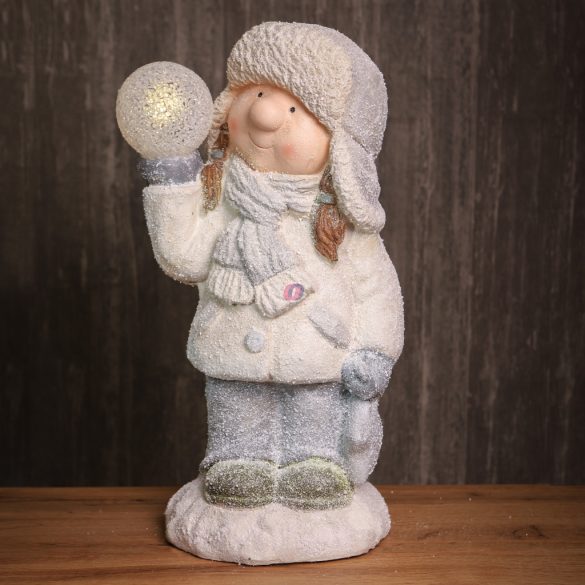 Nagyméretű karácsonyi figura hógolyózó gyerekek fiú, lány LED-es 2 féle 49 cm
