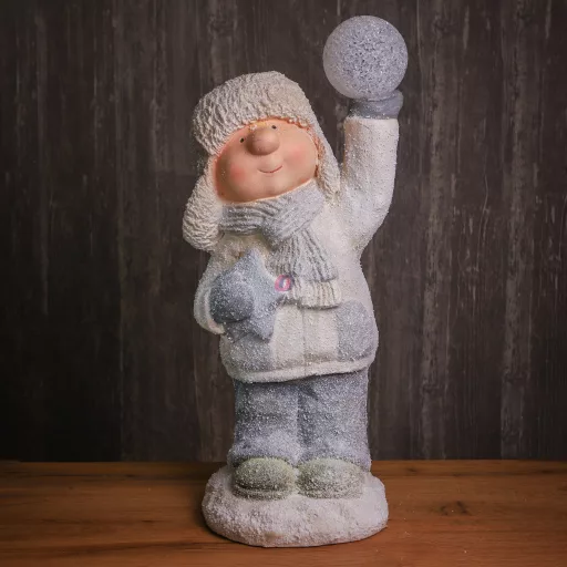 Nagyméretű karácsonyi figura hógolyózó gyerekek fiú, lány LED-es 2 féle 49 cm