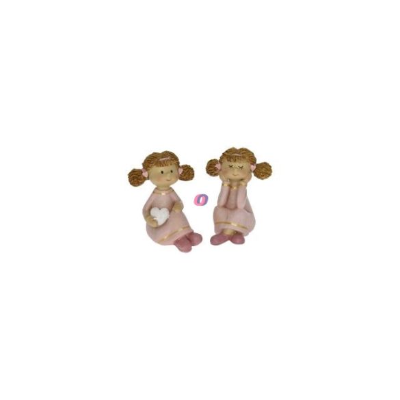 Tavaszi figura lány rózsaszín ruhában, szívvel ülő poly 7cm fehér, rózsaszín 2 féle (1db)