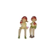   Gyerek figua fiú, lány gomba kalapban lógólábú poly 17cm zöld, piros, sárga 2 féle (1db)