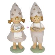   Gyerek fiú, lány békával, pillangóval álló poly 17,5cm bézs, fehér 2 féle (1db)