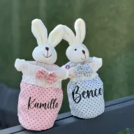   Egyedi, névre szóló Húsvéti textil tasak - szütyő gyerekeknek kétféle színben 14x17 cm