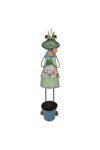 XXL Béka figura lány, ültethető kaspóval fém 70 cm zöld, kék