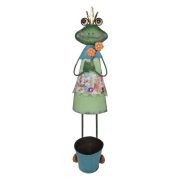   XXL Béka figura lány, ültethető kaspóval fém 70 cm zöld, kék