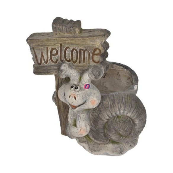 Kaspó dekor csigával "Welcome" táblával kerámia 35cm szürke