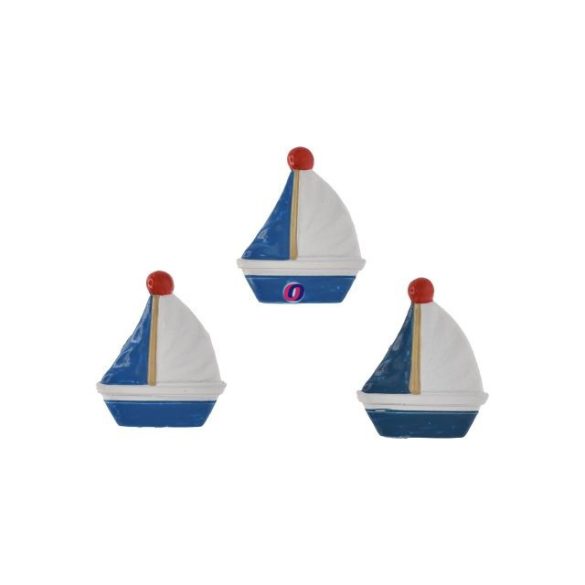 Vitorlás hajó öntapadós poly 4,1x4,8x0,7cm kék, fehér 3 db-os