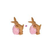   Nyúl tojással álló poly 3,8x2,1x5cm rózsaszín, barna 2 db-os