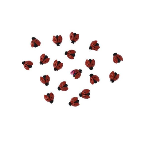 Katicabogár öntapadós poly 1,6x1,5x0,8cm piros, fekete 18 db-os