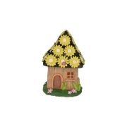   Tündérkert Házikó fatörzsben virágokkal világítós poly 12,7cm barna, sárga