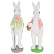   Nyúl bottal kosárral fiú lány álló poly 4x4,6x14,1cm zöld, rózsaszín 2 féle (1db)