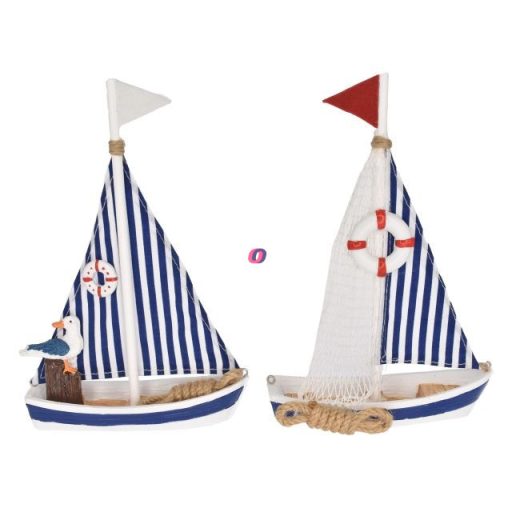 Vitorlás hajó poly 13,8x4,5x20,5cm fehér, kék 2 féle (1db)
