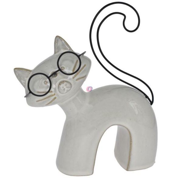 Macska szemüvegben porcelán 16,5x6x20,5cm bézs