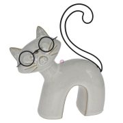 Macska szemüvegben porcelán 12,5x4,3x15,8cm bézs